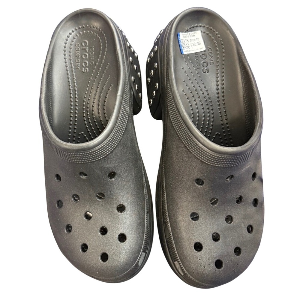 Crocs Siren Studded Platform Heel Clogs Black Platform Punk Goth Y2K M10 W12